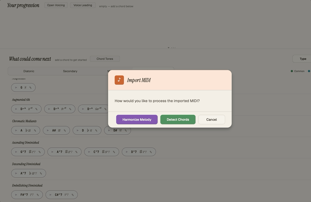 Automatic chord detection in Cadence
